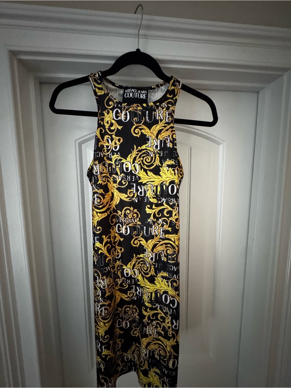 Versace Jeans Collection Black & Yellow Baroque Midi Dress